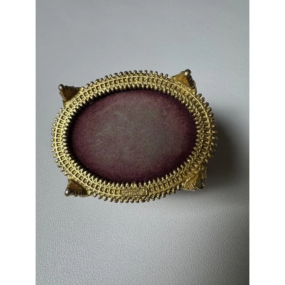 Vintage Florenza Jeweled Filigree Trinket Box Cobalt Blue Enamel Footed Oval